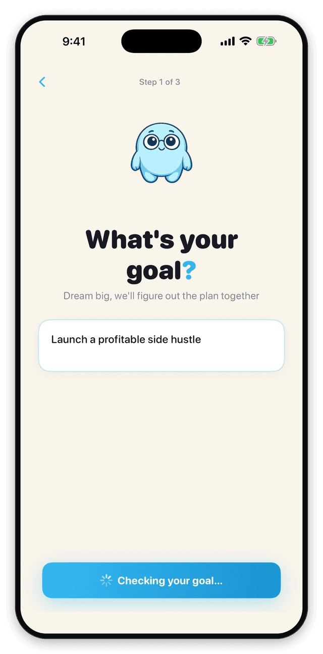 Dendedo onboarding screen where you type your goal