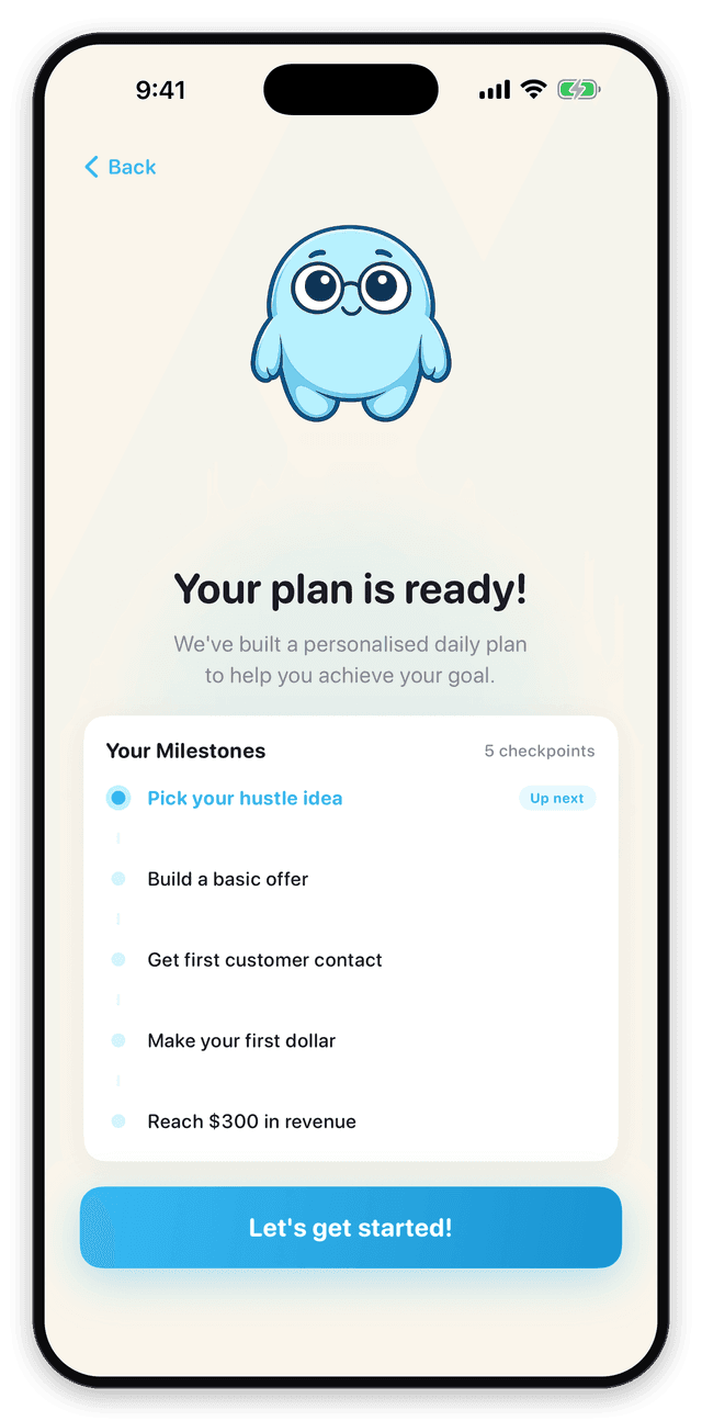 Dendedo plan screen showing goal milestones